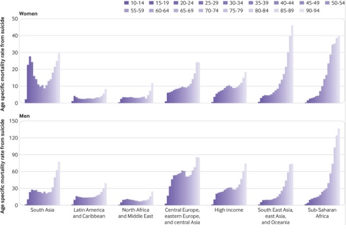 Les taux de mortalité par suicide normalisés selon l'âge ont diminué depuis 1990, mais le suicide reste un facteur majeur de mortalité dans le monde. Les taux de mortalité par suicide normalisés selon l'âge ont diminué depuis 1990, mais le suicide reste un facteur majeur de mortalité dans le monde.