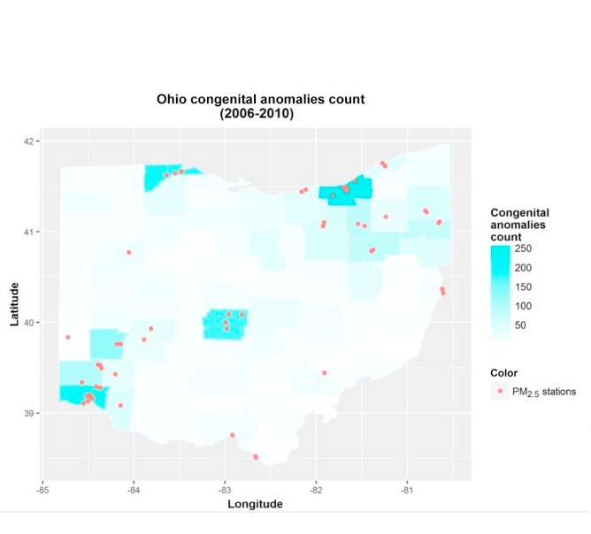 Les naissances avec anomalie congénitale sont associées à un niveau d'exposition moyen aux PM2,5 plus élevé Les naissances avec anomalie congénitale sont associées à un niveau d'exposition moyen aux PM2,5 plus élevé